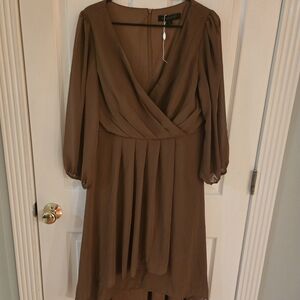 Ever Pretty Brown Long Sleeve Chiffon Wrap Dress
